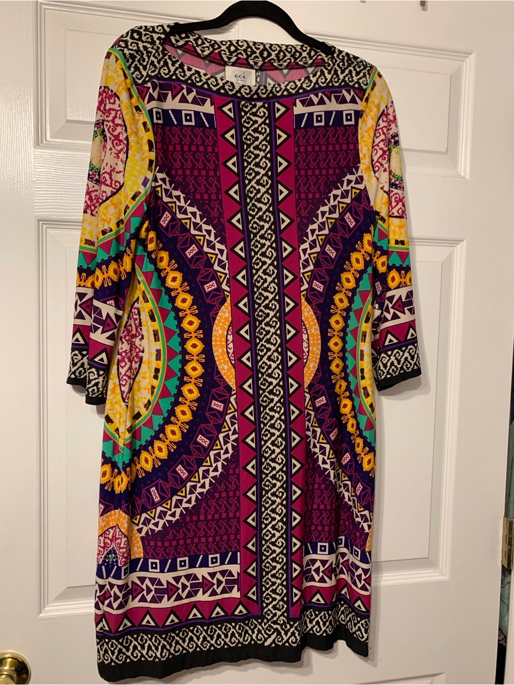 ECI Women's Multicolor Geometric Long Sleeve Dress — Purple, Yellow, Teal, Black